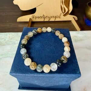 Multi Rutilated Quartz Gemstone Bead Bracelet 8mm